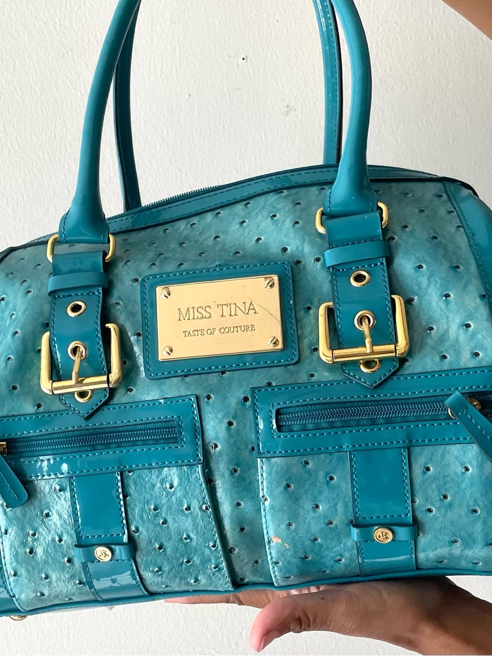 Miss Tina Turquoise Dome Satchel with Gold Hardware
